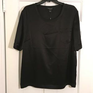 St. John XL Caviar/Black Satin like T-Shirt NWT
